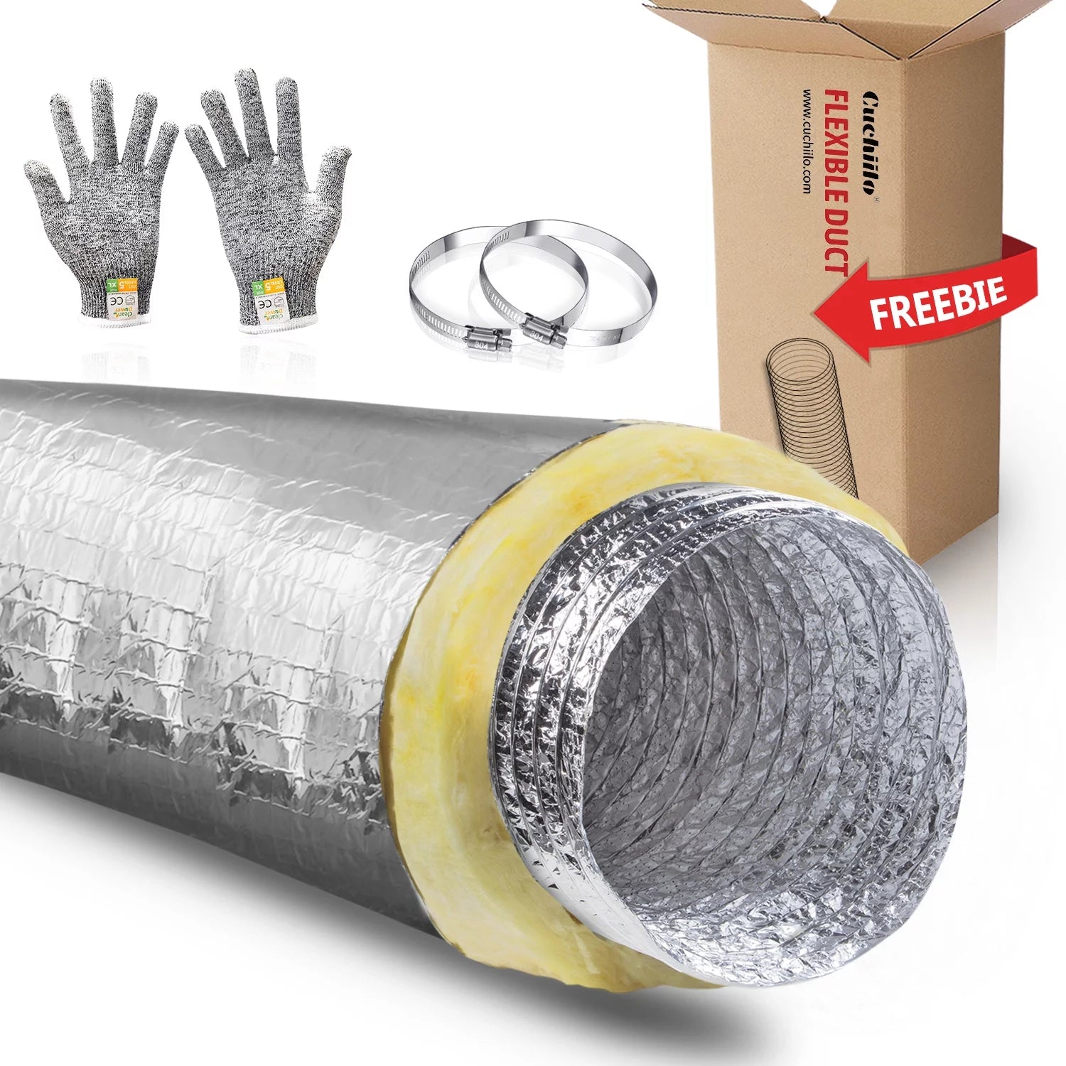 Cuchiilo 5 Inch Insulated Duct,HVAC Insulation Duct,Insulated Flex Duct, AC Fleixble Duct,HVAC Ducting, Insulation Duct,5''25 'Insulated Flexible Ducting,R-4.2 for Heavy Duty HVAC & Exhaust Ductwork