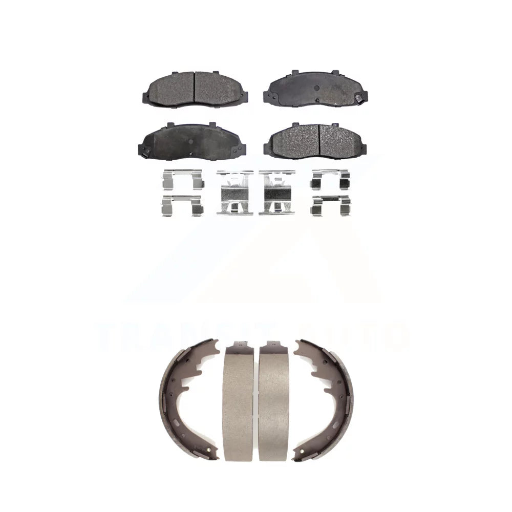 Transit Auto - Front Rear Ceramic Brake Pads And Drum Shoes Kit For Ford F-150 KTN-100125