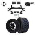 Hardcore Parts 4 Drop Axle Lift Kit for EZGO TXT/PDS (1994.5-2001.5) Gas Golf Cart with 14 Black 'Voodoo' Wheels and 20x8.5-14 STINGER On-Road/Off-Road DOT rated All-Terrain tires