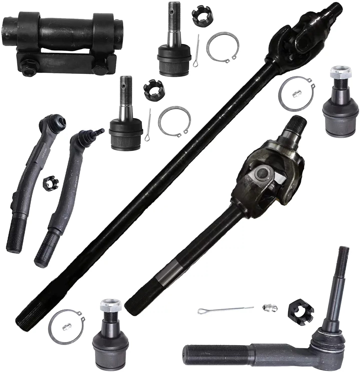 Detroit Axle - Front 10pc CV Axles Kit for 2005-2014 Ford F-250 F-350 Super Duty, CV Axle Shafts Tie Rods Ball Joints Adjusting Sleeves 2006 2007 2008 2009 2010 2011 2012 2013 Replacement