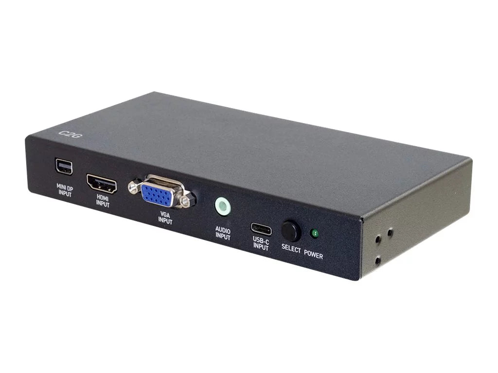 C2G 4K HDMI Adapter Switch - Mini DisplayPort, USB-C, VGA+3.5mm - Video/audio switch - 2 x HDMI + 1 x Mini DisplayPort + 1 x VGA + 1 x USB-C - desktop - TAA Compliant