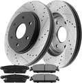 MotorbyMotor Rear Brake Rotors 345mm Drilled & Slotted Brake Rotor & Brake Pad kit Fits for Chevy Avalanche Suburban Silverado 1500 Tahoe, GMC Sierra 1500, Escalade ESV EXT