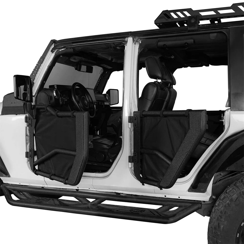 Hooke Road 4Pcs Tubular Front & Rear Half Doors for 2007-2018 Jeep Wrangler JK Textured Steel Black