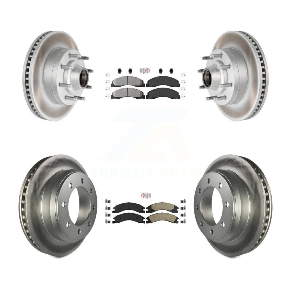 Transit Auto - Front Semi-Metallic Rear Ceramic Pads And Coated Disc Brake Rotors Hub Assembly Kit For Ford E-350 Super Duty E-250 E-150 Econoline KGA-104431