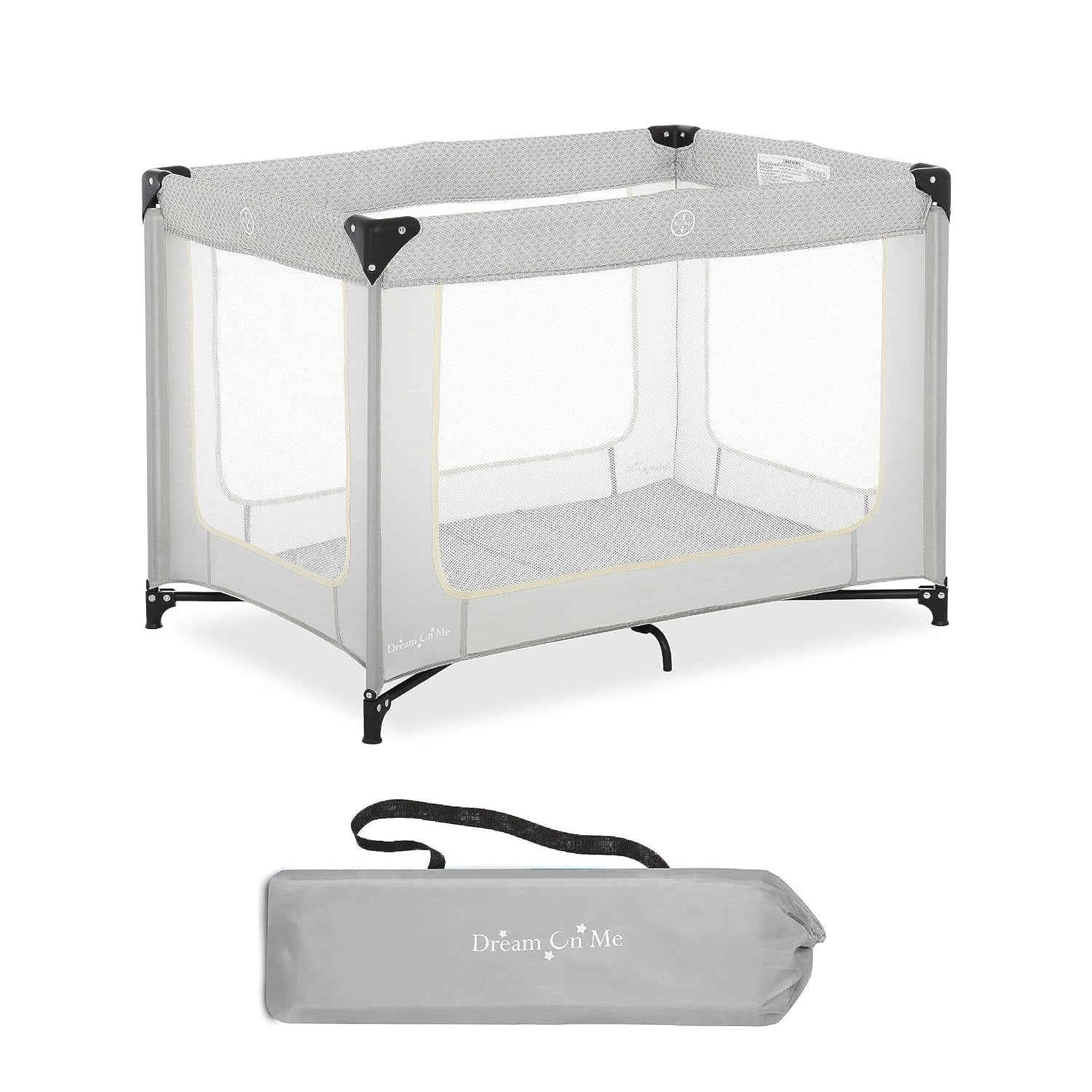 Dream On Me Zoom Portable Playard in Light Grey, Lightweight, Packable and Easy Setup Baby Playard, Breathable Mesh Sides and Soft Fabric - Comes with a Removable Padded Mat Light Gray