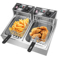 Deep Fryer with Dual Tank, 5000W 12L Stainless Steel Electric Commercial Countertop Deep Fryer, Adjustable Temperature Limiter for Turkey French Fries Home