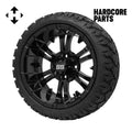 Hardcore Parts 14 Black 'VAMPIRE' Golf Cart Wheels and 20x8.5-14 STINGER On-Road/Off-Road DOT rated All-Terrain tires - Set of 4, includes Black 'SS' center caps and 1/2x20 Black lug nuts
