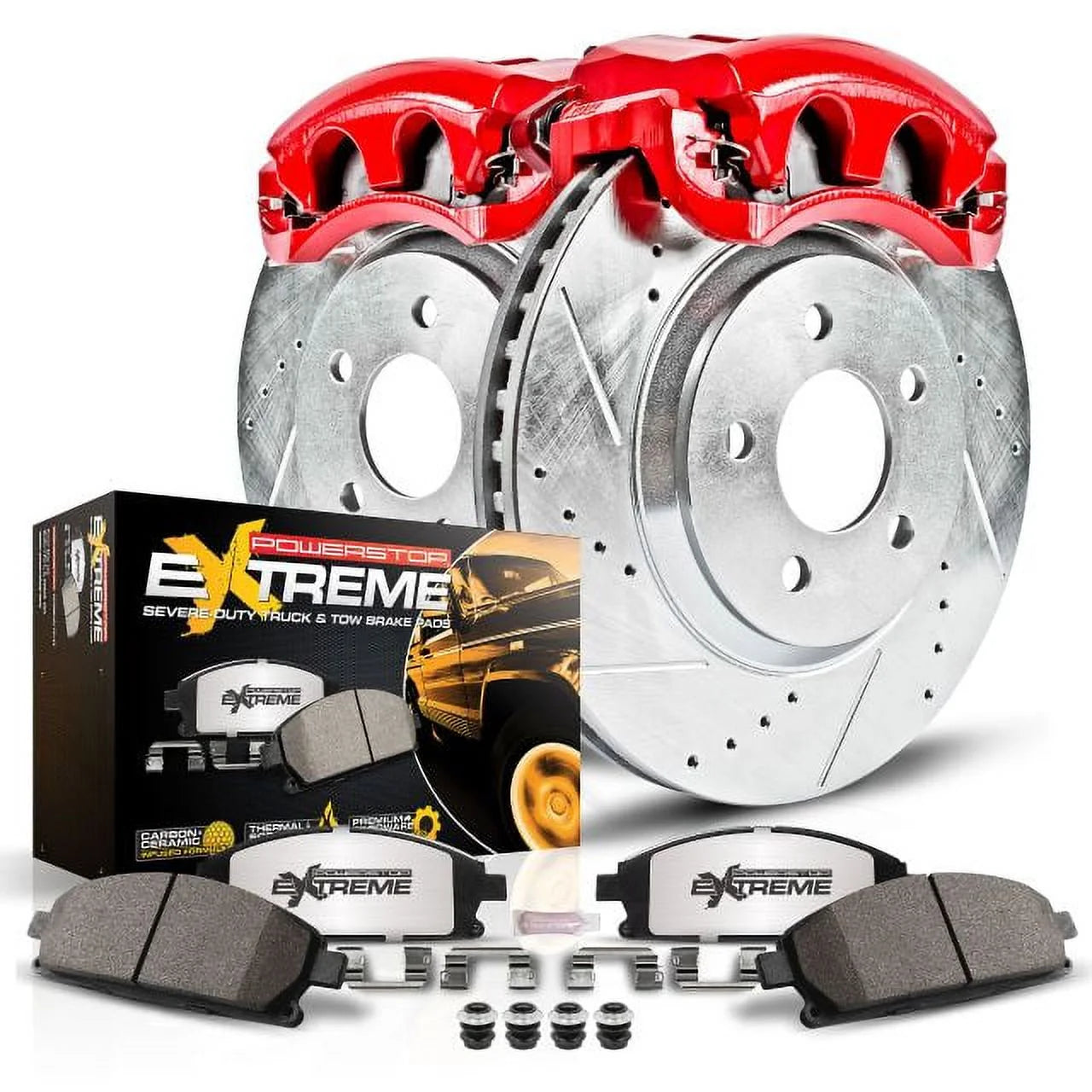 Power Stop Front Z36 Truck & Tow Brake Pad and Rotor Kit with Red Powder Coated Calipers KC6540-36